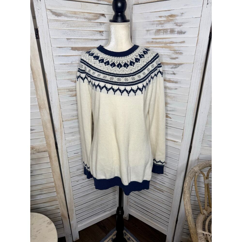 AMOUR VERT Women's XL Whistler Nordic Fair Isle Ribbed Knit Sweater Navy Cream - Picture 11 of 13